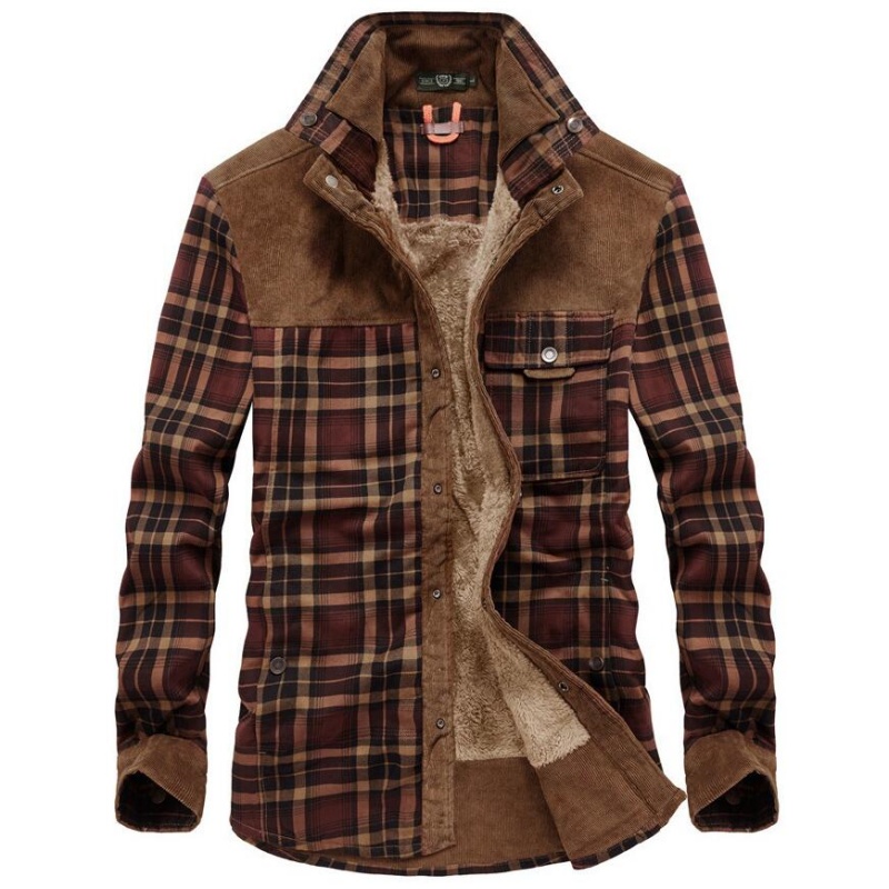 Flannel Shirt Lined - سترات رجالية شتوية مقاومة للرياح ودافئة،