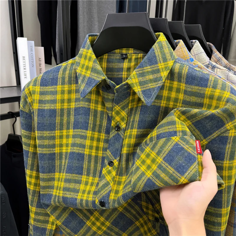 Flannel Shirt Lined - قمصان رجالية طويلة بنمط مربعات كلاسيكي