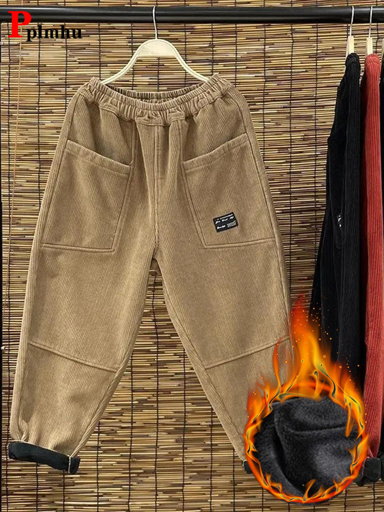 Corduroy Pant Warm - سروال قصير عالي الخصر للمرأة بطول
