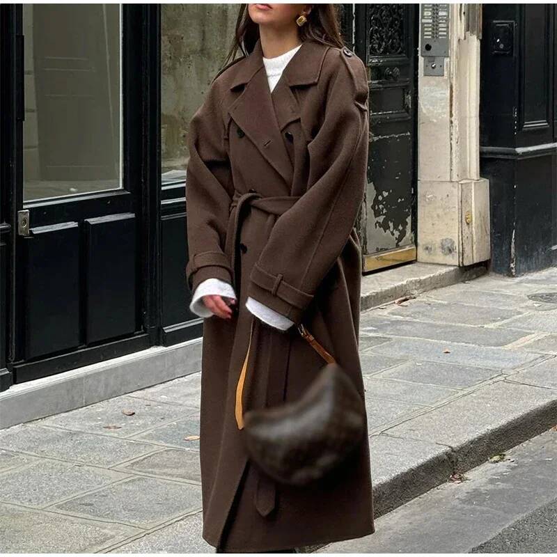 Wool Coat Peacoat - معطف نسائي طويل أنيق من الصوف